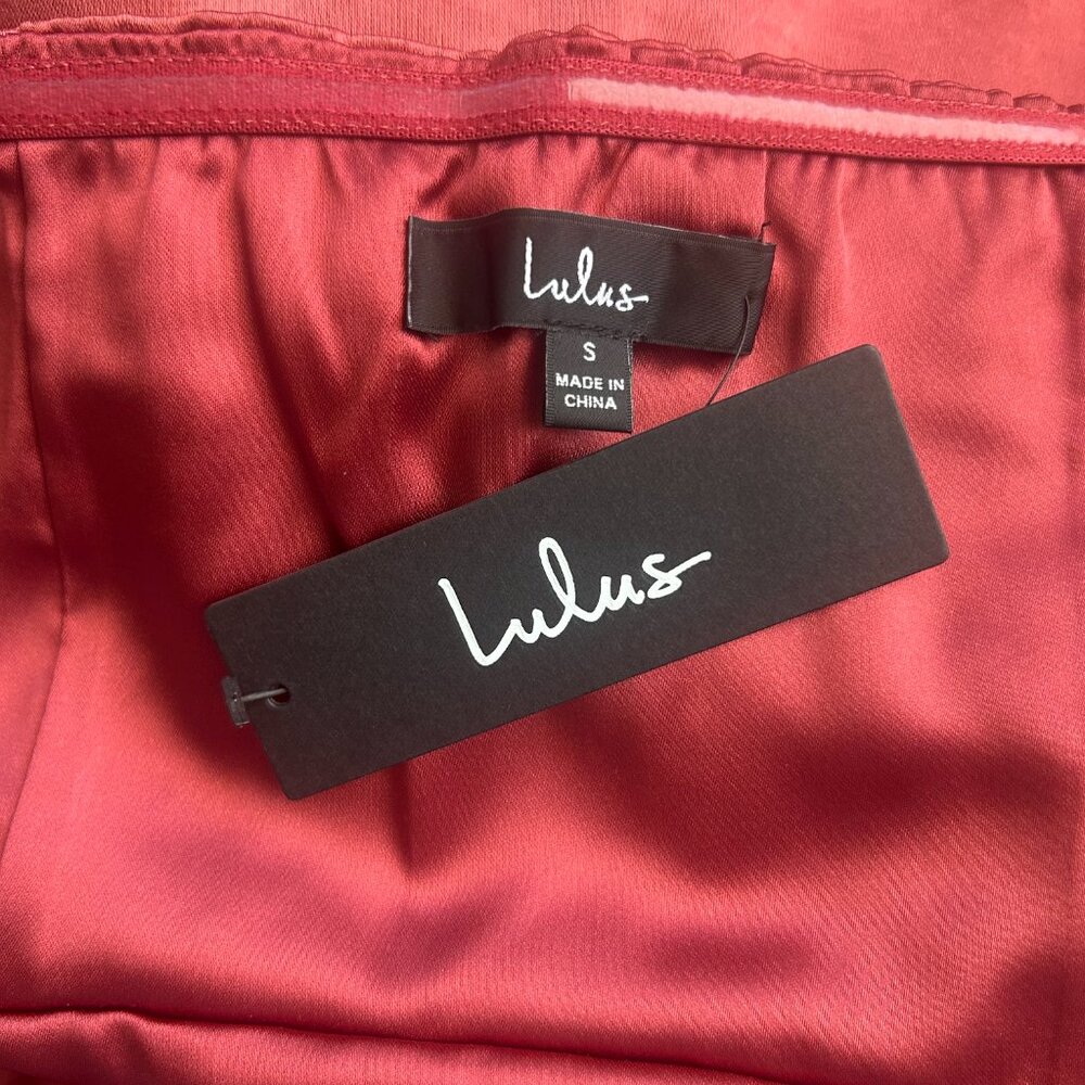 Lulu’s Strapless Satin Lace-Up Mini Dress Rusty Rose Size S - Picture 8 of 9